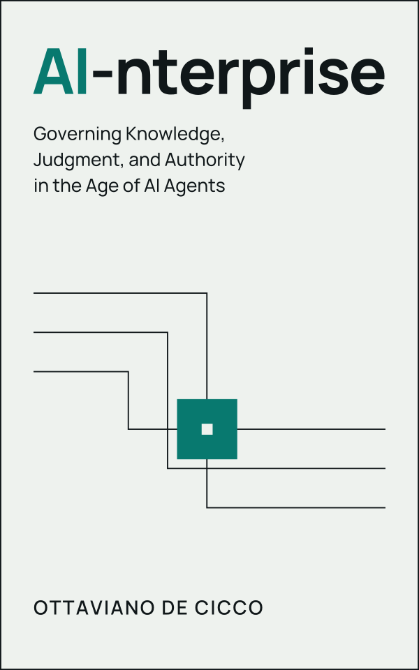AI-nterprise cover: pale background, deep green AI and central node, dark title and pathways